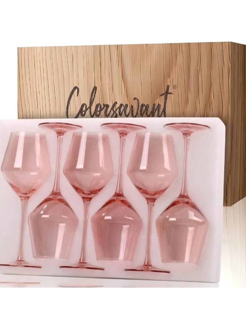 Elegant Pink Wine Glasses Set of 6 - Hand Blown Tulip Stemware for Parties